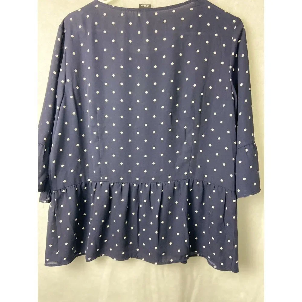 S. OLIVER BLACK LABEL Women's  Blue Polka Dot  Riffle Blouse Top Shirt Size 10 - Picture 3 of 8